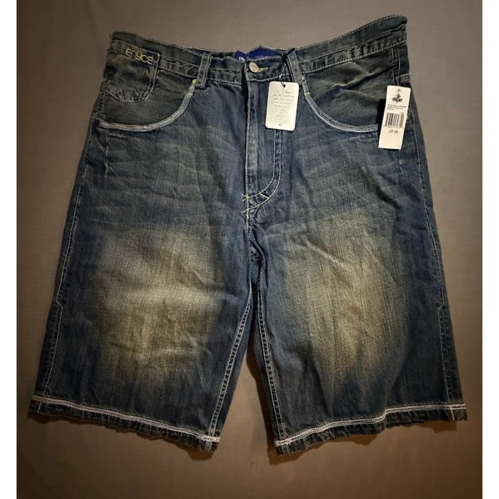 ENYCE Mens Denim‎ Jean Shorts Blue Wash Relaxed Fit Hiphop Streetwear 38X14.
